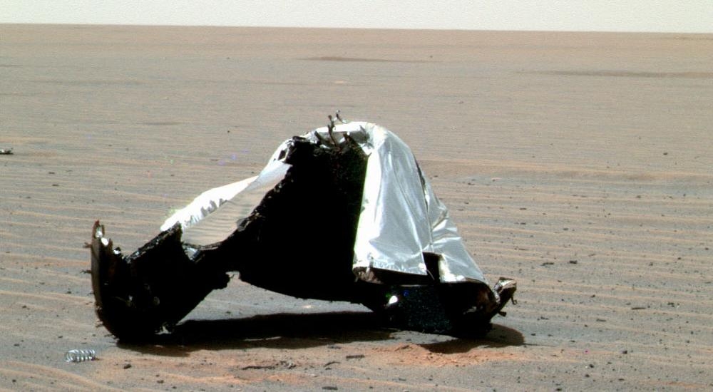 Een hitteschild op het Marsoppervlak