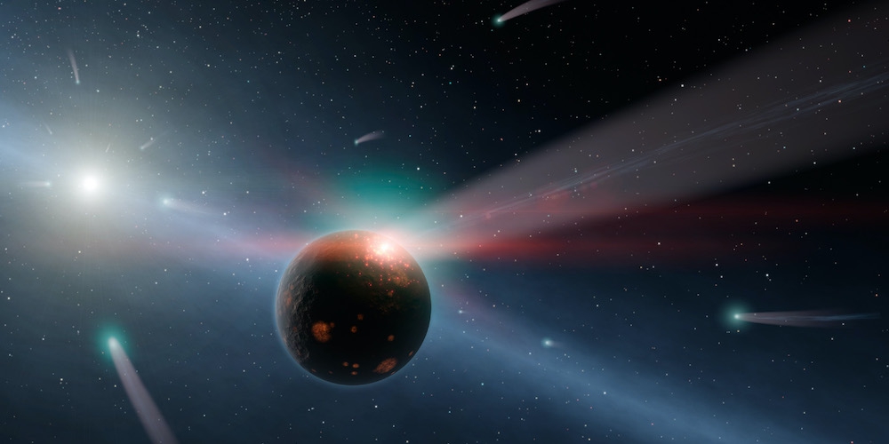 Artistieke impressie van kometen in een ander planetenstelsel.