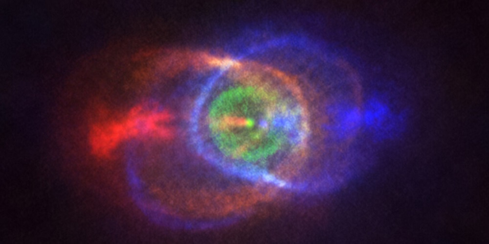Deze nieuwe ALMA-opname toont de afloop van een stellaire worsteling: de complexe en fraaie gasrijke omgeving van de dubbelster HD101584. 