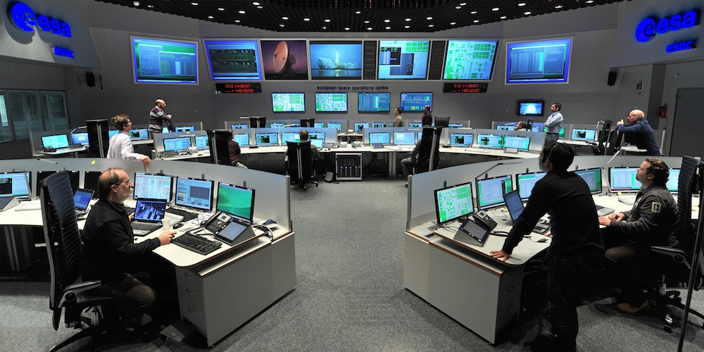 Het European Space Operations Centre (ESOC) in Darmstadt, Duitsland