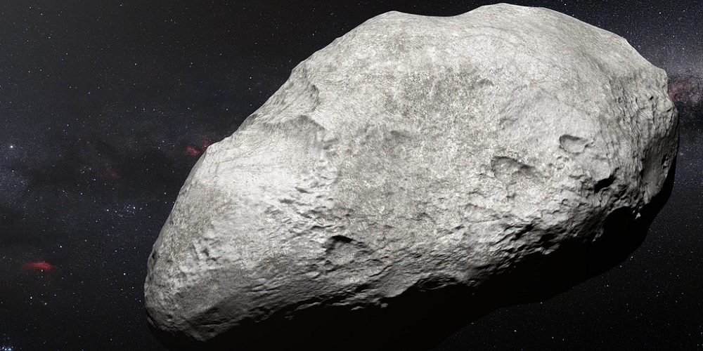 Deze artist’s impression toont de verbannen planetoïde 2004 EW95, de eerste koolstofrijke planetoïde waarvan het bestaan in de Kuipergordel is bevestigd.