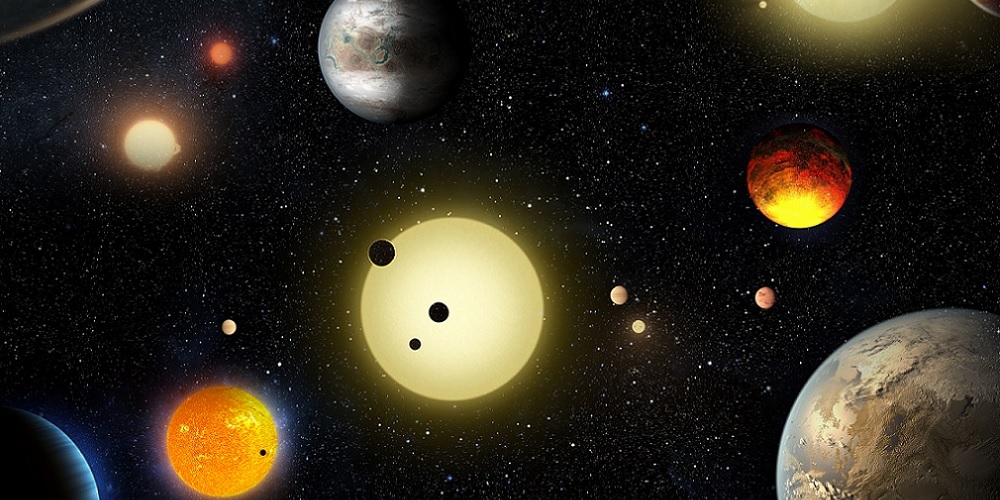 Artistieke impressie van verschillende exoplaneten die door Kepler zijn ontdekt
