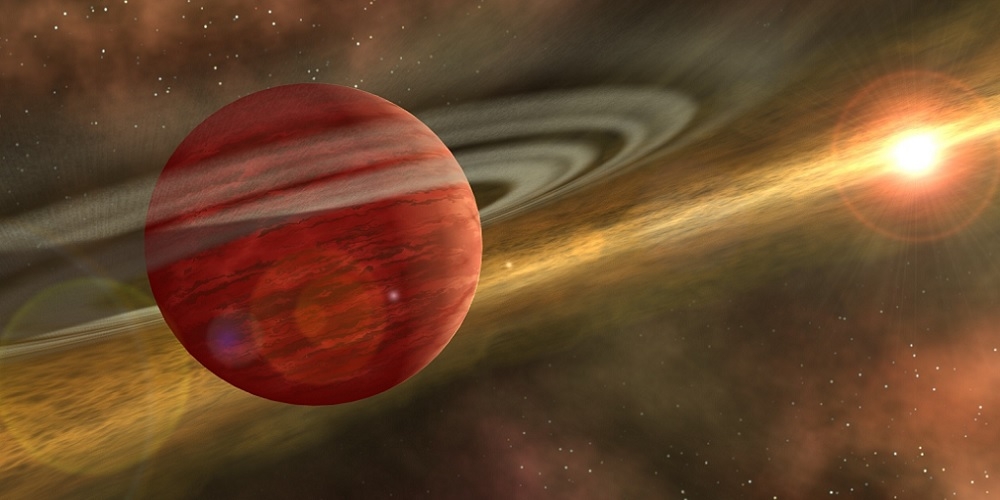 Artistieke impressie van de exoplaneet HD 106906b