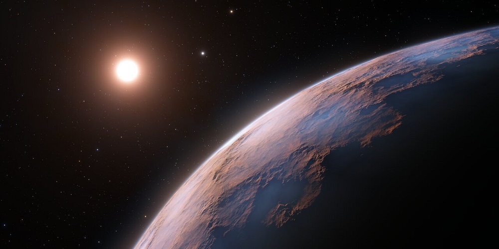 Deze artist’s impression toont een close-up van Proxima d, een kandidaat-planeet die onlangs werd ontdekt in een baan om de rode dwergster Proxima Centauri, de ster die het dichtst bij ons zonnestelsel staat. 