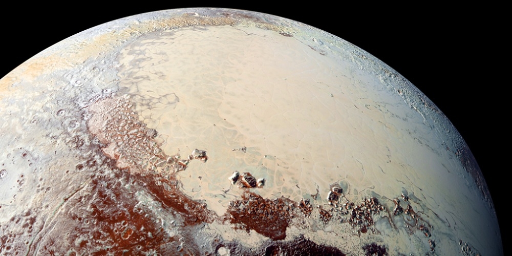 Foto van de dwergplaneet Pluto gemaakt door de New Horizons ruimtesonde