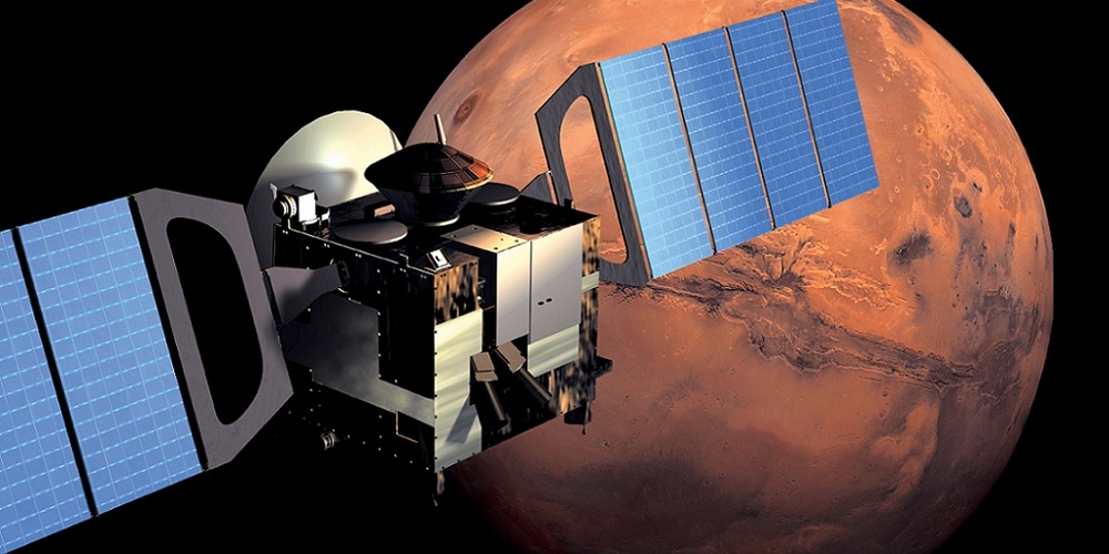 Artistieke impressie van de Europese Mars Express ruimtesonde