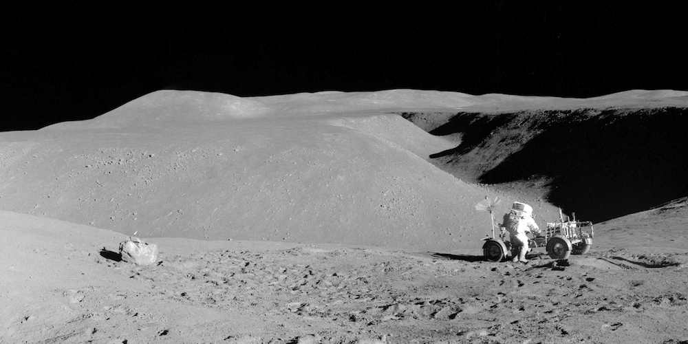 Astronaut David Scott tijdens de Apollo 15 Maanmissie